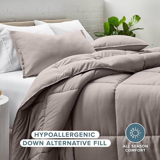 Bare Home Comforter Set - Queen Size - Ultra-Soft - Goose Down Alternative - Premium 1800 Series - All Season Warmth (Queen, Khaki)