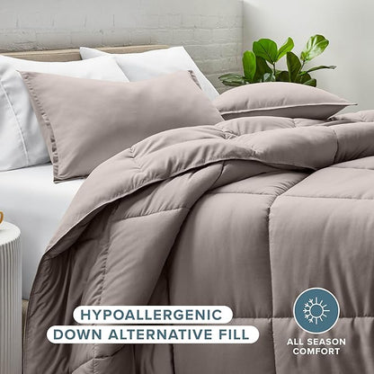 Bare Home Comforter Set - Queen Size - Ultra-Soft - Goose Down Alternative - Premium 1800 Series - All Season Warmth (Queen, Khaki)