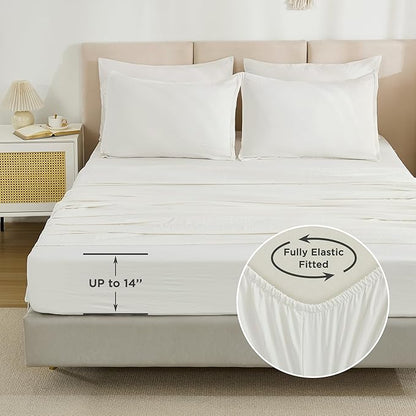 Litanika Super King Plus Comforter Sets Ivory - 7 Pieces Bed in a Bag Beddding Sets, Solid Lightweight Bed Set with Comforter, Sheets, Pillowcases & Shams