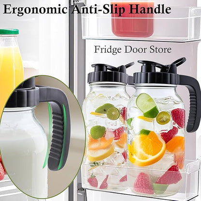 2 Quart Glass Mason Jar Pitcher With Lid 2 Set 64 Oz Wide Mouth Cold Hot Water Pitcher Half Gallon Sun Tea Coffee Jug Carafe For Fridge Lemonade, Beverage,Milk,Juice, Cold Brew Iced Tea Container