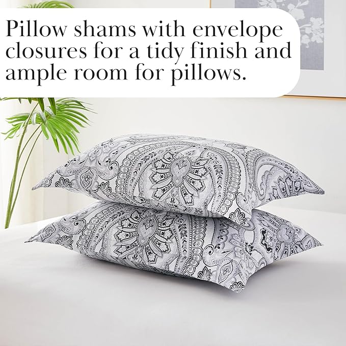 Southshore Fine Living, Inc. Twin Extra Long Comforter Set, Down Alternative Boho Bedding Set, Paisley Print Bedspread, Boho Comforter Twin/XL Size with Matching Pillow Sham, Pure Melody Black