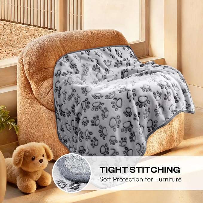Luciphia Premium Soft Dog Blanket for Small Medium Large Dogs Washable 300GSM Fluffy Warm Fleece Puppy Cat Paw Print Pet Flannel Pcs2 Grey Paw XL(57"x40")