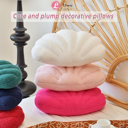 Seashell Throw Pillows, Shell Shaped Throw Pillows, 18 Inch Soft Home Decorative Pillow Plush Cushion for Bed Couch Living Sofa Room Decor Accent Throw Pillow (Ivory 18Inch)