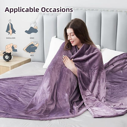 Electric Heated Blanket Twin Size 62"x84", Fast Heating Throw, Soft Plush Microplush for Bed & Couch, 1-10 Hours Auto Off & 6 Heating Levels, Machine Washable, Gifts for Grandma & Family-Purple