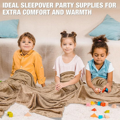 12 Pcs Fleece Blankets for Girls Sleepover Party Soft Fuzzy Throw Blanket 40 x 60 Inch Warm Flannel Blanket for Teenager Bed Travel SPA Movie Party(Light Camel)