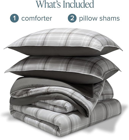 Bare Home Comforter Set - Full Size - Ultra-Soft - Goose Down Alternative - Premium 1800 Series - All Season Warmth Comforter (Full, Tartan Plaid/Grey)