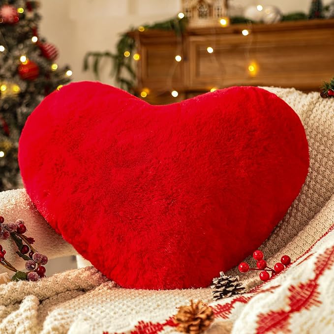 YRXRUS Valentines Heart Pillows, Love Heart Shaped Pillow, Small Cute Red Heart Pillows for Gifts, Faux Rabbit Throw Pillows for Her, Kids, Girls Home Decoration, 10X11 Inch