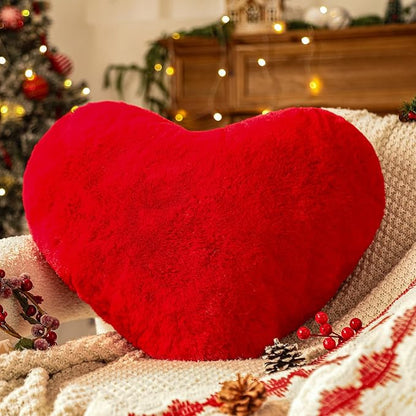 YRXRUS Valentines Heart Pillows, Love Heart Shaped Pillow, Small Cute Red Heart Pillows for Gifts, Faux Rabbit Throw Pillows for Her, Kids, Girls Home Decoration, 10X11 Inch