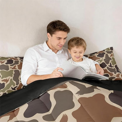 Erosebridal Hunting Duck Hunter Bedding Set Queen Camo Birds Comforter Set Army Green Ducks Comforter for Men Camouflage Military Duvet Insert Boys Wild Woodland Pillowcases Rustic Room Decor