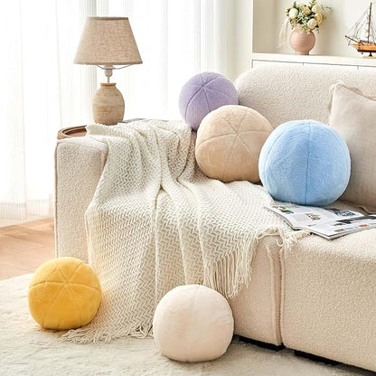 Uvvyui Light Blue Ball Pillow, 11.8" Cute Round Throw Pillow Faux Rabbit Fur Room Decorative Throw Pillow, Ball Shaped Pillow Plush Cushion for Couch, Sofa, Bedroom