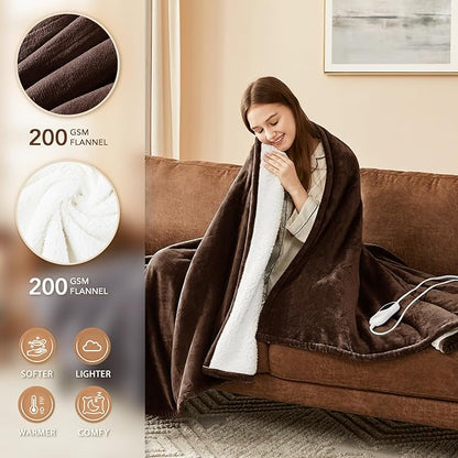 Homemate Electric Heated Blanket Full Size - 72"x84" Heating Blanket Full Size 1/2/4/6/8 Hours Auto-Off 10 Heat Level Over-Heat Protection Flannel Sherpa ETL Certification