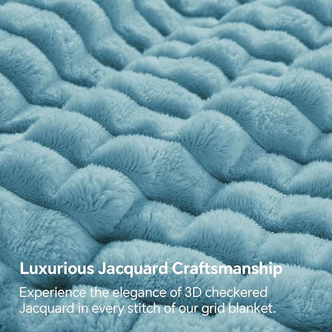 BEDELITE Washed Blue Throw Blanket for Couch and Bed- Super Soft and Warm 3D Checkered Fluffy Fuzzy Fleece Blanket, Luxurious Plush Cozy Blanket for Room Decor Spring, 50x60 inches
