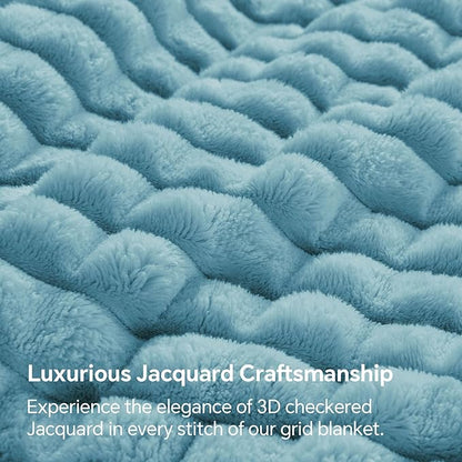 BEDELITE Washed Blue Throw Blanket Twin Size for Bed- Super Soft and Warm 3D Checkered Fluffy Fuzzy Fleece Blanket, Luxurious Plush Cozy Blanket for Room Decor Fall and Winter, 60x80 inches