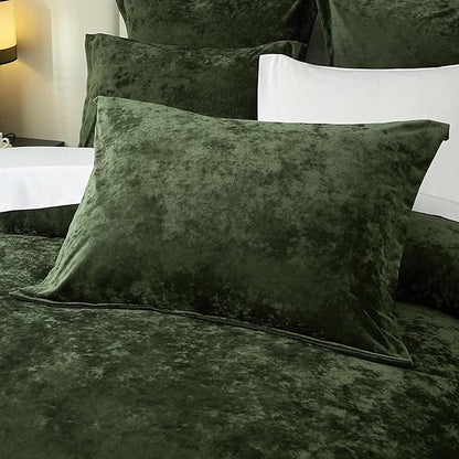 Ivellow Crushed Velvet Comforter Set Queen Green Comforter Set 5pcs Ultra Soft Lightweight Breathable Bedding Set Luxury Cozy Flannel Comforter Queen Size (1 Comforter,2 Pillow Shams, 2 Euro Shams