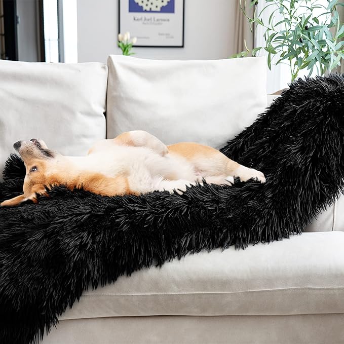 JONIYEAR Decorative Soft 2.8" Long Pile Fluffy Faux Fur Throw Blanket 50" x 60", Solid Luxury Fuzzy Plush Blanket for Couch Sofa Bed, Accent Cozy Shaggy Lightweight Blankets for Pet,Thick,Warm, Black