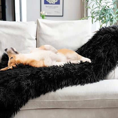 JONIYEAR Decorative Soft 2.8" Long Pile Fluffy Faux Fur Throw Blanket 50" x 60", Solid Luxury Fuzzy Plush Blanket for Couch Sofa Bed, Accent Cozy Shaggy Lightweight Blankets for Pet,Thick,Warm, Black