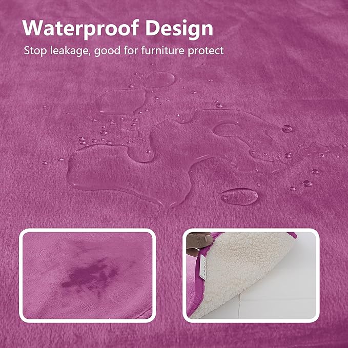 Waterproof Dog Blanket for Couch, Leak Proof Pet Blanket for Indoor Cats, Plush Sherpa Puppy Throw Furniture Protector for Sofa Bed(50"x60",XL,Purple)