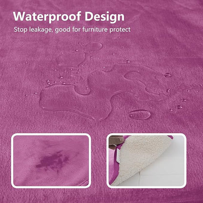 Waterproof Dog Blanket for Couch, Leak Proof Pet Blanket for Indoor Cats, Plush Sherpa Puppy Throw Furniture Protector for Sofa Bed(50"x60",XL,Purple)
