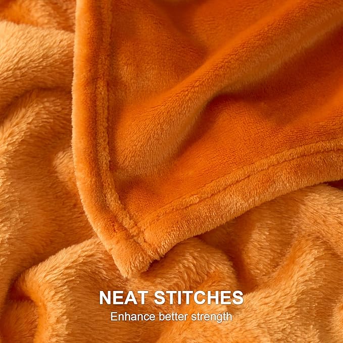Hansleep Fleece Orange King Blanket, Super Soft Flannel Fuzzy Plush Cozy Blanket for All Seasons, Orange, King 90x108 Inches