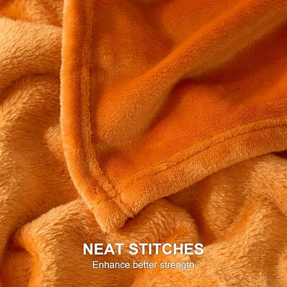 Hansleep Fleece Orange Throw XL Blanket, Super Soft Flannel Fuzzy Plush Cozy Blanket for All Seasons, Orange, Throw XL 50x70 Inches