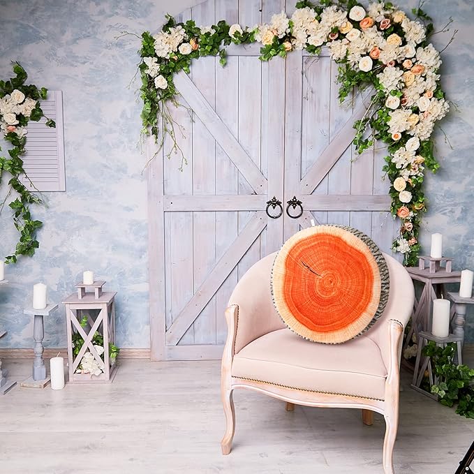 Queekay 2 Pcs Round Throw Pillow Decorative Wood Slice Floor Cushion 3D Digital Printing Forest Decor Soft Circle Pillow Cute Stump Camping Memory Foam for Home Chair Bedroom Decor(Vintage)