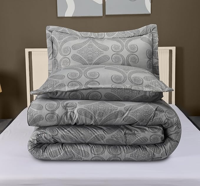 King Comforter Set 3 Piece Paisley Grey by Utopia Bedding Floral Comforters King Size Bedding Comforters Set Down Alternative Soft Bed Set 1 Comforter(90 x 102 inches) 2 Pillow Shams(20 x 36 inches)