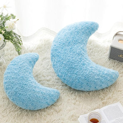 Moon Pillow, Decorative Throw Pillow with Soft Plush for Couch Bed, Cozy Moon Decorative Pillows for Bedroom Living Room, Home Décor Comfort Gift (Blue, 14.9 Inches)