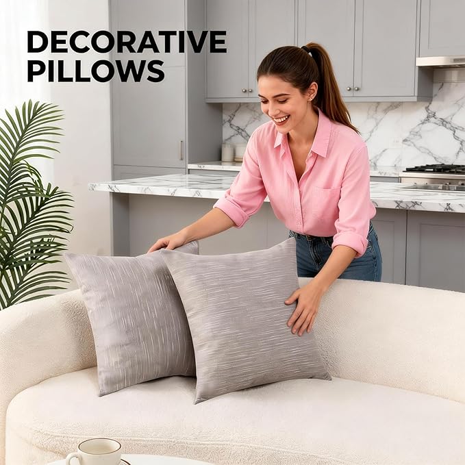 Decorative Couch Pillow Covers SofaThrow pillows with inserts included Bohemian-Style Country Cushion Cover Suitable for Beds, Sofas, Living Rooms, and Home Decor 2pack 18X18 inch.(Metallic Gray)