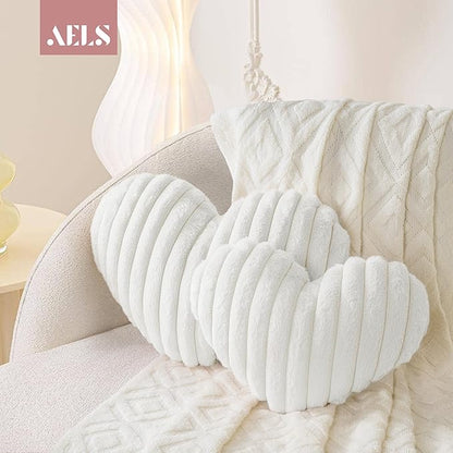 AELS Heart Shaped Pillow, Set of 2, Heart Decorative Throw Pillows, Faux Fur Love Pillows Cute Pillow 20 & 16 Inches, Valentines Day Decorations, Wedding Decor, Living Room Bedroom Nursery Decor,White