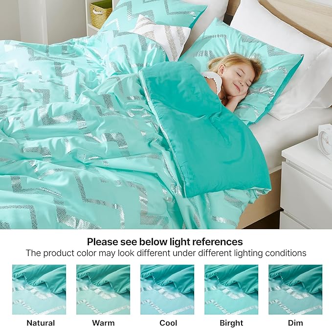Codi Teen Girls Bedding Sets Twin Size, Teal Blue Bed Comforter Set for College Dorm Girl, 3 Pieces - All Seasons Warm