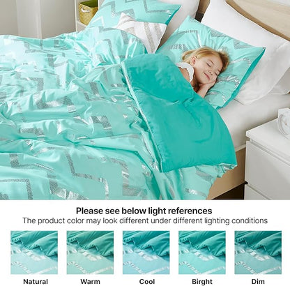 Codi Teen Girls Bedding Sets Twin Size, Teal Blue Bed Comforter Set for College Dorm Girl, 3 Pieces - All Seasons Warm