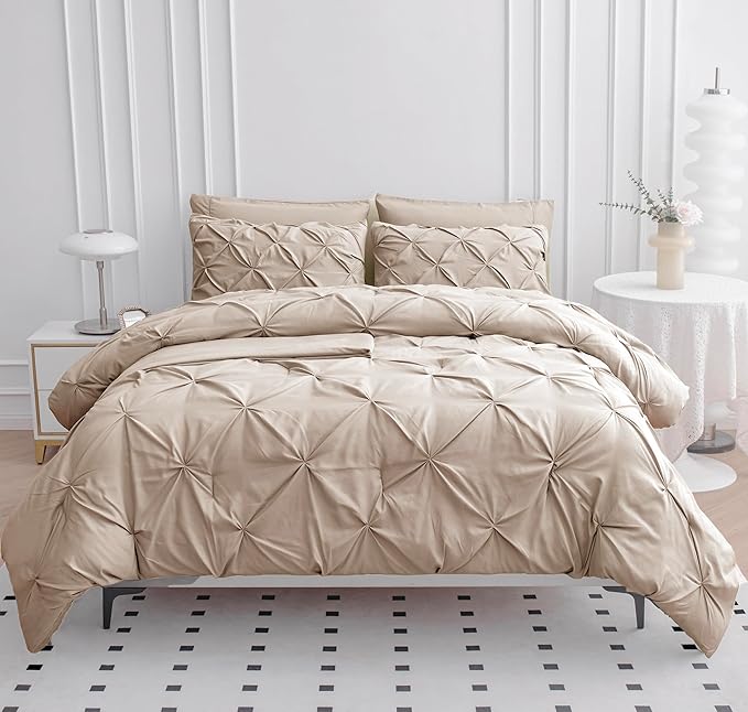 LANE LINEN King Size Comforter Set - 7 Piece Premium Microfiber All-Season King Size Bedding Sets - Include Comforter, Sheets, Pillowcases & Shams - Super Soft, Fade Resistant & Fluffy Bed Set - Beige | Full coverage, Year round comfort, Breathable fee...