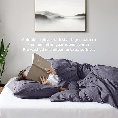 Queen Size Comforter Set Skipper Blue, 3 Pieces Bedding Set, Ultra Soft Prewashed Bed Set, Pinch Pleat All Seasons Lightweight Comforter and Shams