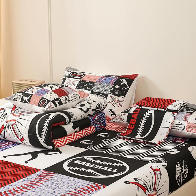 Namoxpa6 Pieces Baseball Comforter Sets,3D Sports Pattern,Decorative 6 Piece Bedding Sets with Comforter,Flat Sheet,Fitted Sheet,Throw Pillow Cover,Pillow Shams,Twin Size