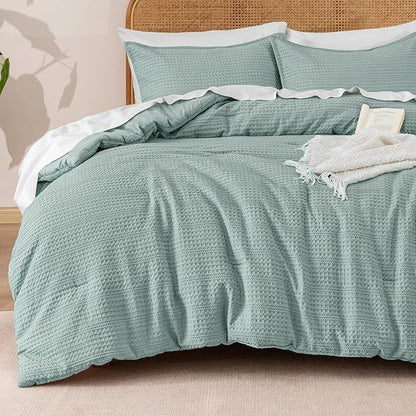 PHF Soft Waffle Comforter Set King Size- Comfy Breathable Waffle Weave Comforter with 2 Pillow Shams, 3 Pieces Less Snagging Lightweight Textured Bedding Set for All Season, Dusty Blue