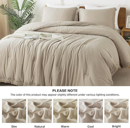 Andency Comforter Oversized King Oatmeal 120x98, 3 Pieces Boho Winter Lightweight Bedding Comforter Sets, All Season Tassel Bed Set (1 Comforter & 2 Pillowcases)