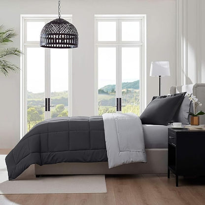 Nestl 5 Piece Twin Comforter Set – Dark Grey Reversible Bed in a Bag – Complete Twin Size Bedding Set with Sheets, Pillowcase and Sham