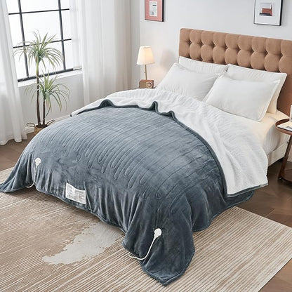 greenoak Heated Blanket Electric Queen Size 84"X90" Dual Control, Heating Blanket with 10 Heat Levels 1/2/4/6/8 Hours Auto-Off Overheat Protection, Soft Sherpa Warm Blanket, ETL Certified