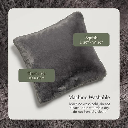 UnHide Squish - Faux Fur Pillow - Extra Soft Throw Pillow - Square Shaped Pillow, Polyester Fill - Machine Washable - Perfect for Living Room, Bedroom, or Guest Room - 20” x 20” - Charcoal Charlie