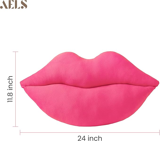 AELS 3D Large Lips Throw Pillows, Soft Decorative Love Pillows, Velvet Cute Pillow, 24 x 12 inches for Couch, Sofa, Bed, Living Room, Bedroom, Vivid Pink