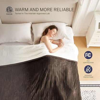 Electric Blanket Full 72"x84" Heated Electric Blankets 10 Heating 12 Time Settings Levels 8 Hours Auto Off Fast Heating and Overheat Protection ETL Certified Machine Washable,Dark Brown