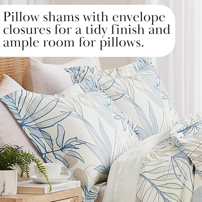 Southshore Fine Living, Inc. 3-Piece Queen or Full Size Comforter Set with 2 Pillow Shams, Cozy Brushed Microfiber, Down Alternative Comforter, Matches Home Decor, Full/Queen, Tropical Leaf Blue