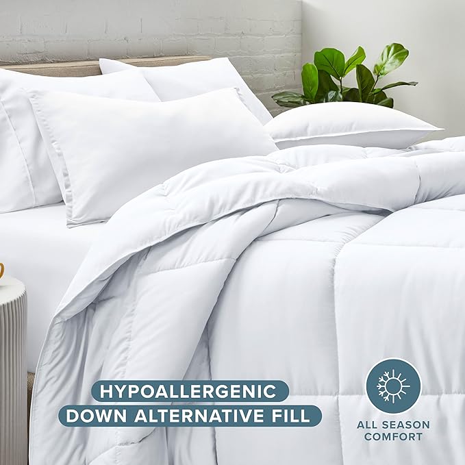 Bare Home Comforter Set - Super King Size - Ultra-Soft - Goose Down Alternative - Premium 1800 Series - All Season Warmth (Super King, White)