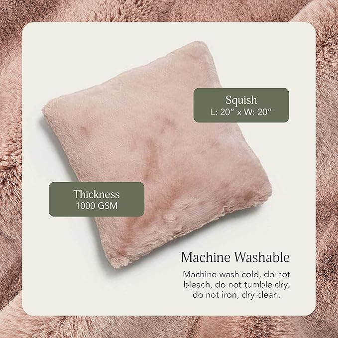 UnHide Squish - Faux Fur Pillow - Extra Soft Throw Pillow - Square Shaped Pillow, Polyester Fill - Machine Washable - Perfect for Living Room, Bedroom, or Guest Room - 20” x 20” - Rosy Baby
