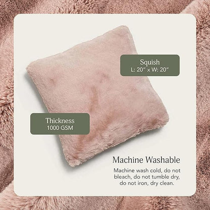UnHide Squish - Faux Fur Pillow - Extra Soft Throw Pillow - Square Shaped Pillow, Polyester Fill - Machine Washable - Perfect for Living Room, Bedroom, or Guest Room - 20” x 20” - Rosy Baby
