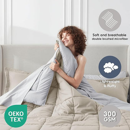 Nestl 7 Piece Full Comforter Set – Beige Reversible Bed in a Bag – Complete Full Size Bedding Set with Sheets, Pillowcases and Shams