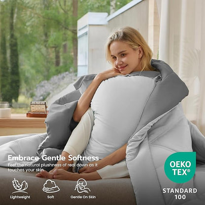 JOIEDOMI Twin Comforter Set with Sheets Light Grey, 5 Pieces Twin Bedding Sets with 1 Down Alternative Comforter, 1 Flat Sheet, 1 Fitted Sheet, 1 Pillowcase and 1 Pillow Sham, Bed in a Bag All Seasons