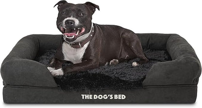 The Dog’s Bed Orthopedic Memory Foam Dog Bed with Bolsters, Fur Fabric, Black Fur, M