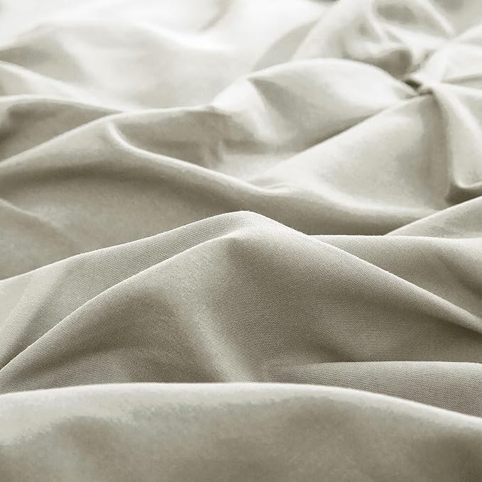 90''x90'' Queen Size 2-Layer Pleated Comforter Set with 2 Pillowcases Microfiber 3 Pieces Bedding Set for Bed Simple Ruffled Quilted Comforter Sets with Ruffles, Light Grey
