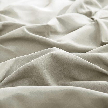 90''x90'' Queen Size 2-Layer Pleated Comforter Set with 2 Pillowcases Microfiber 3 Pieces Bedding Set for Bed Simple Ruffled Quilted Comforter Sets with Ruffles, Light Grey